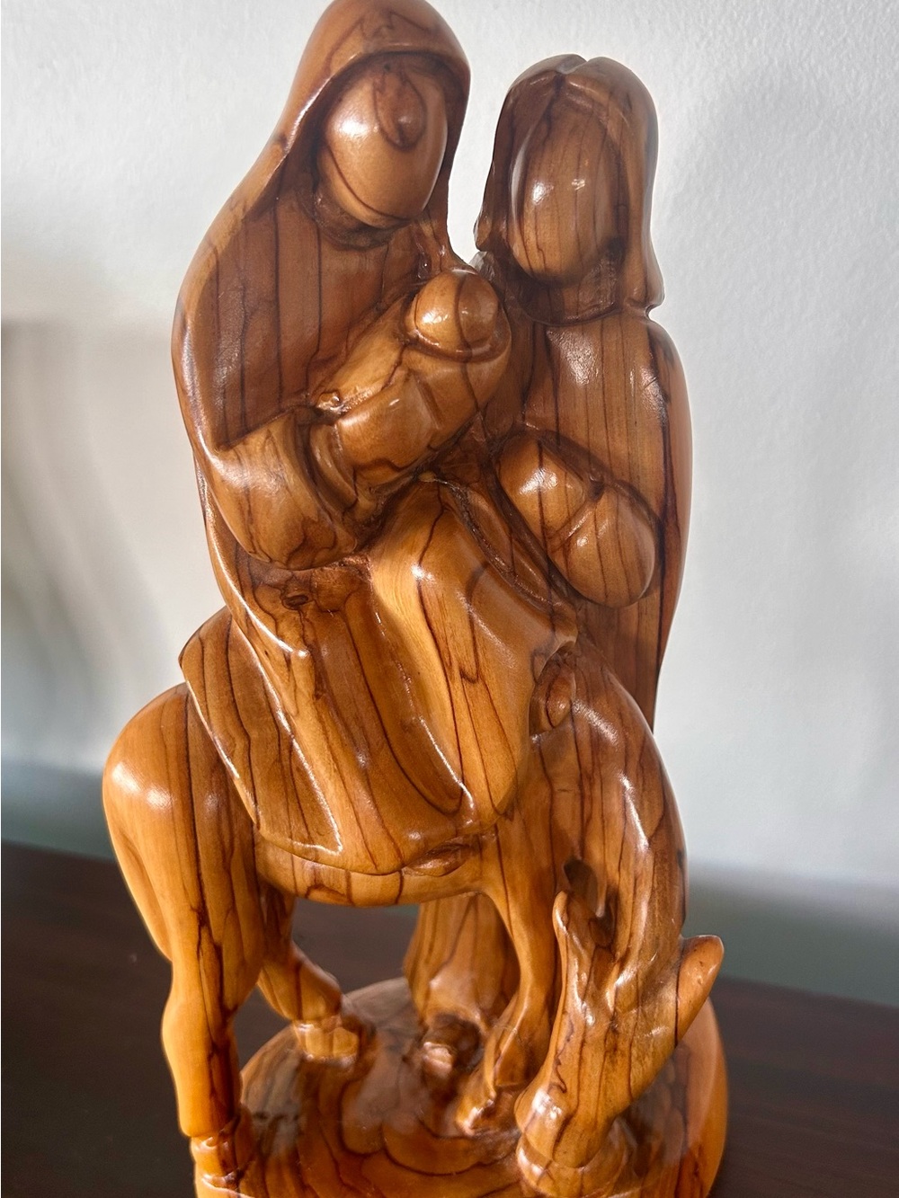 Vintage Hand Carved Olive Wood Holy Family Flight to Egypt Statue 10"